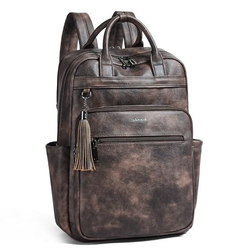 Laptop Backpack for Women 15.6 inch Travel Leather Backpack Purse Work Coffee