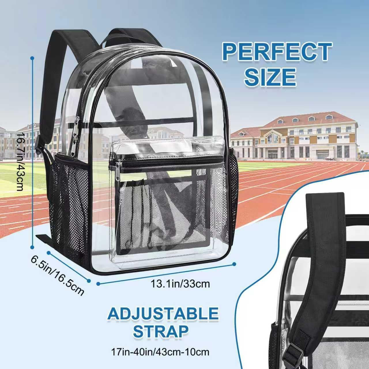 Clear Backpack Heavy Duty PVC Transparent Backpack with Reinforced Strap See thr