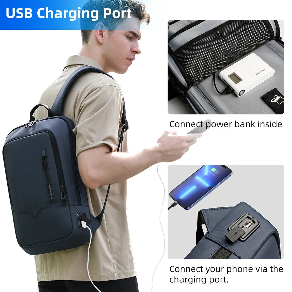 HK Backpack Men 15.6″ Laptop USB Charging Waterproof Business Travel Bag
