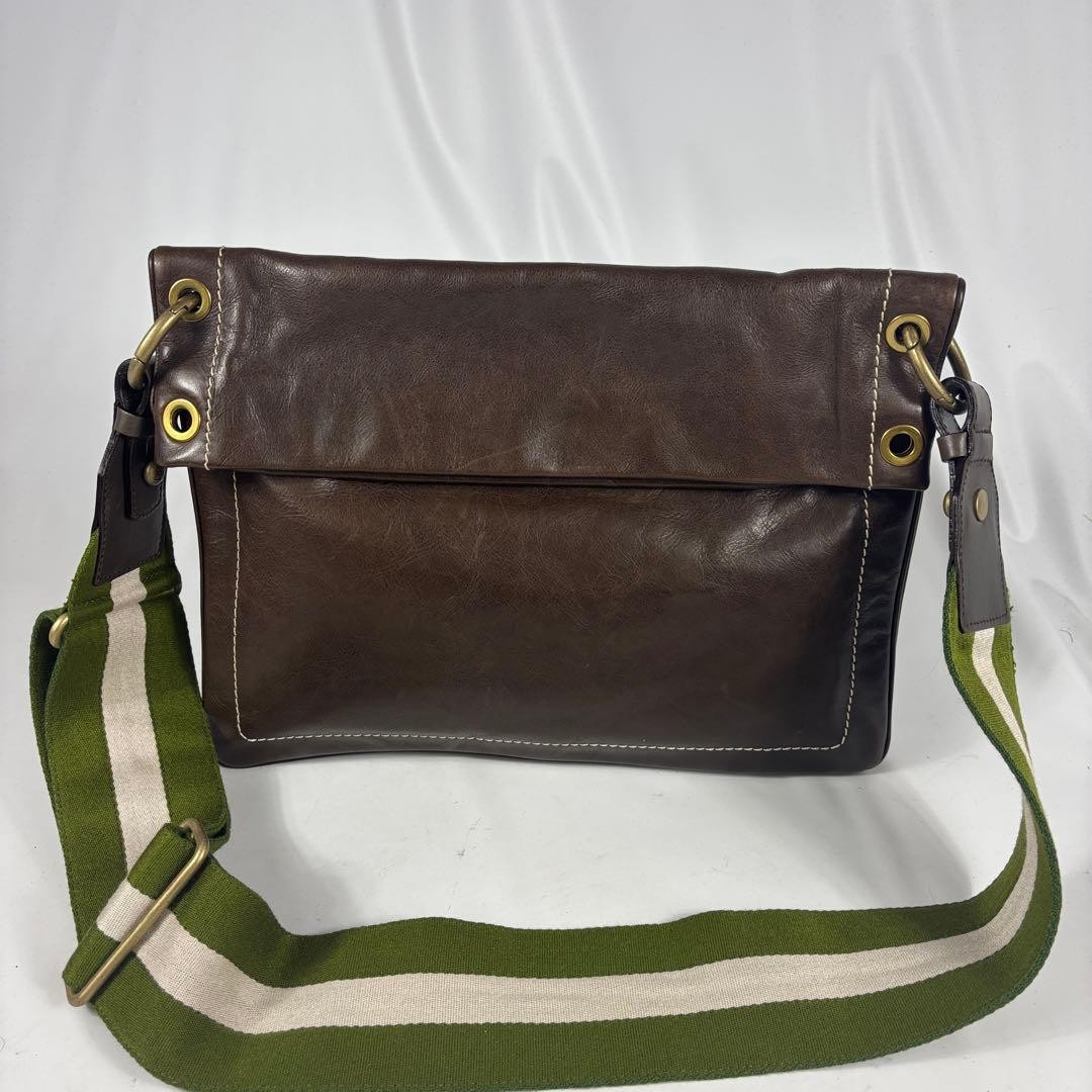 Bally Trainspotting Shoulder Bag in Brown Leather with Green White 24×33.5cm