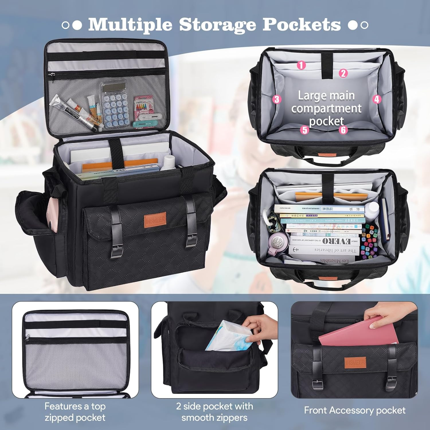 Stylish Wheeled Teacher Tote with Insulated Lunch & Laptop Compartment