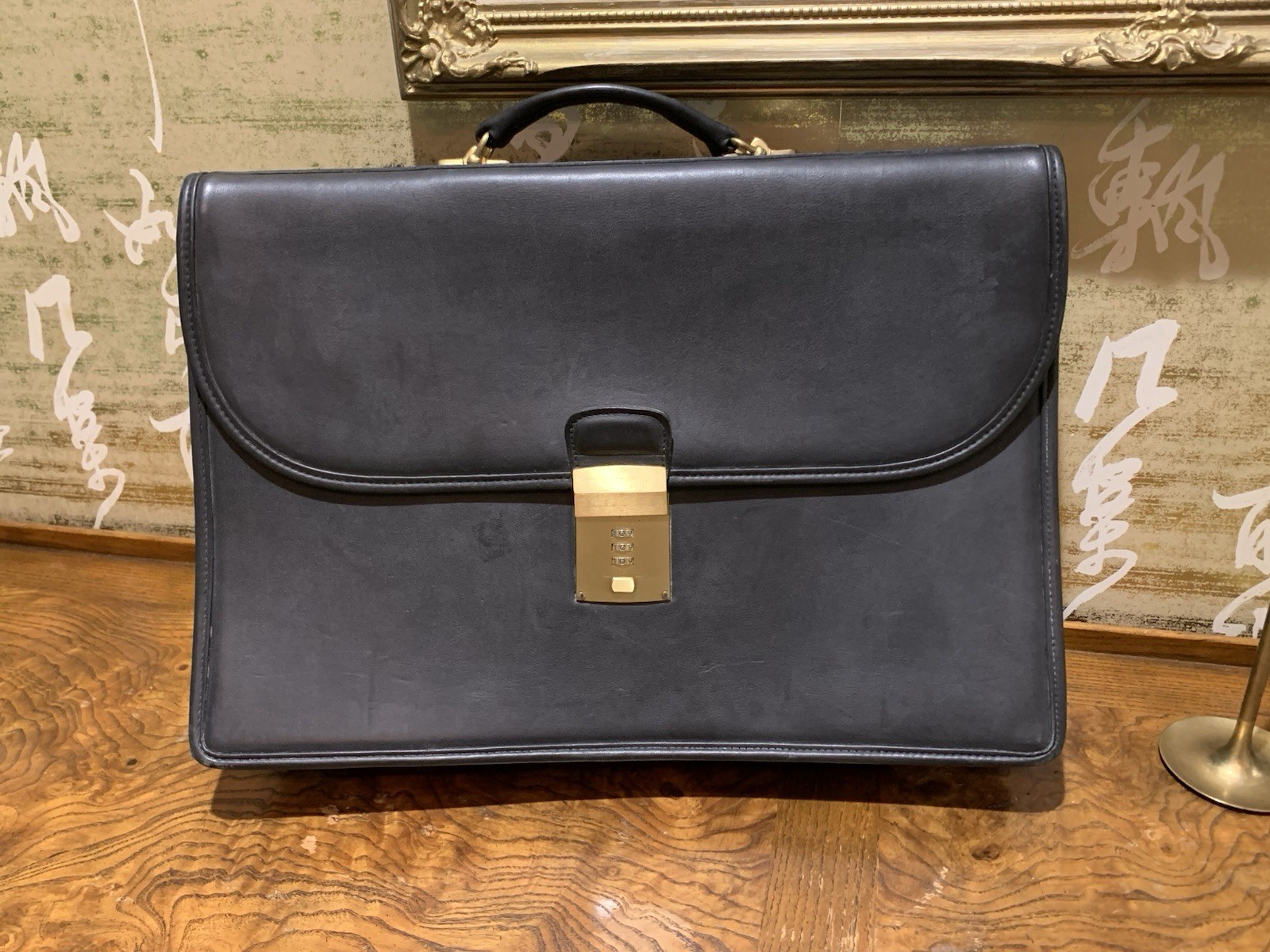 Vintage Coach Black Leather Briefcase Combination Lock Flap Bag 5353