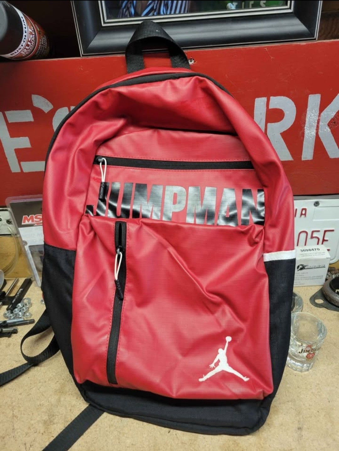 Jump man air jordan Rip stop adult large backpack-Red & Black -Clean 🔥🌟