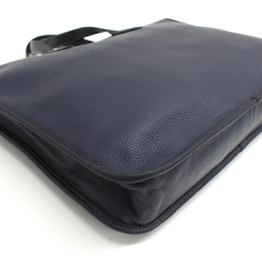 LOEWE TOLEDO Briefcase Business Bag Leather Anagram Navy Silver Hardware