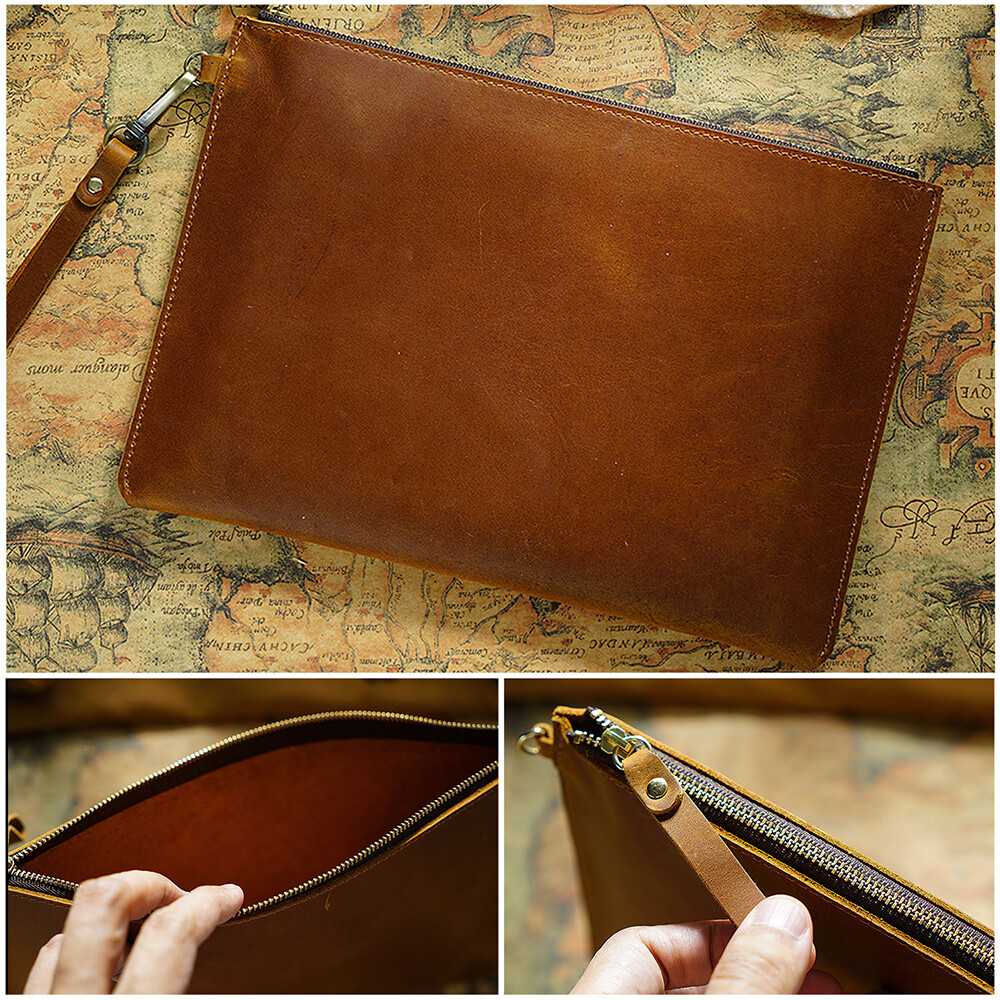 Men Genuine Leather Briefcase Wrist Clutch Wallet Organizer Tablet Bag For iPad