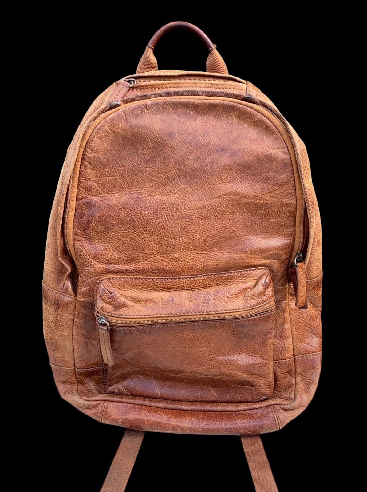 Fossil Estate Cognac Genuine Leather 16″ Backpack Laptop Bag with Brass Hardware