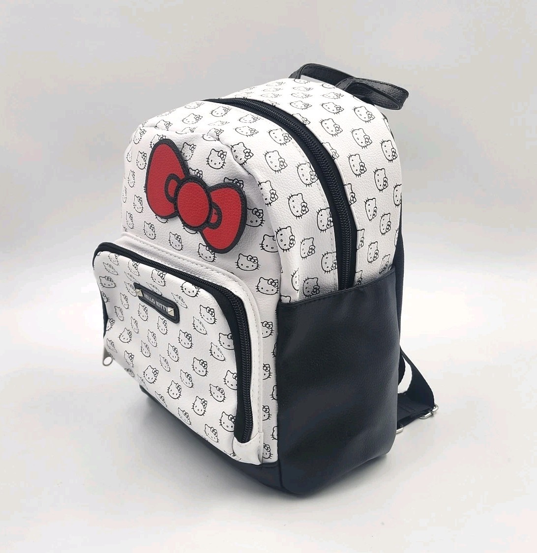 Hello Kitty Mini Backpack Purse Black White Red Bow 10″ New