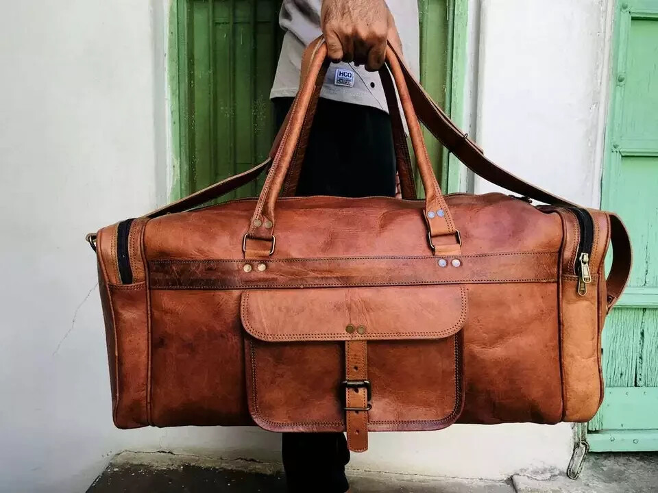 30″ Genuine Leather Very Large Vintage Duffel Travel Gym Weekend Overnight Bag