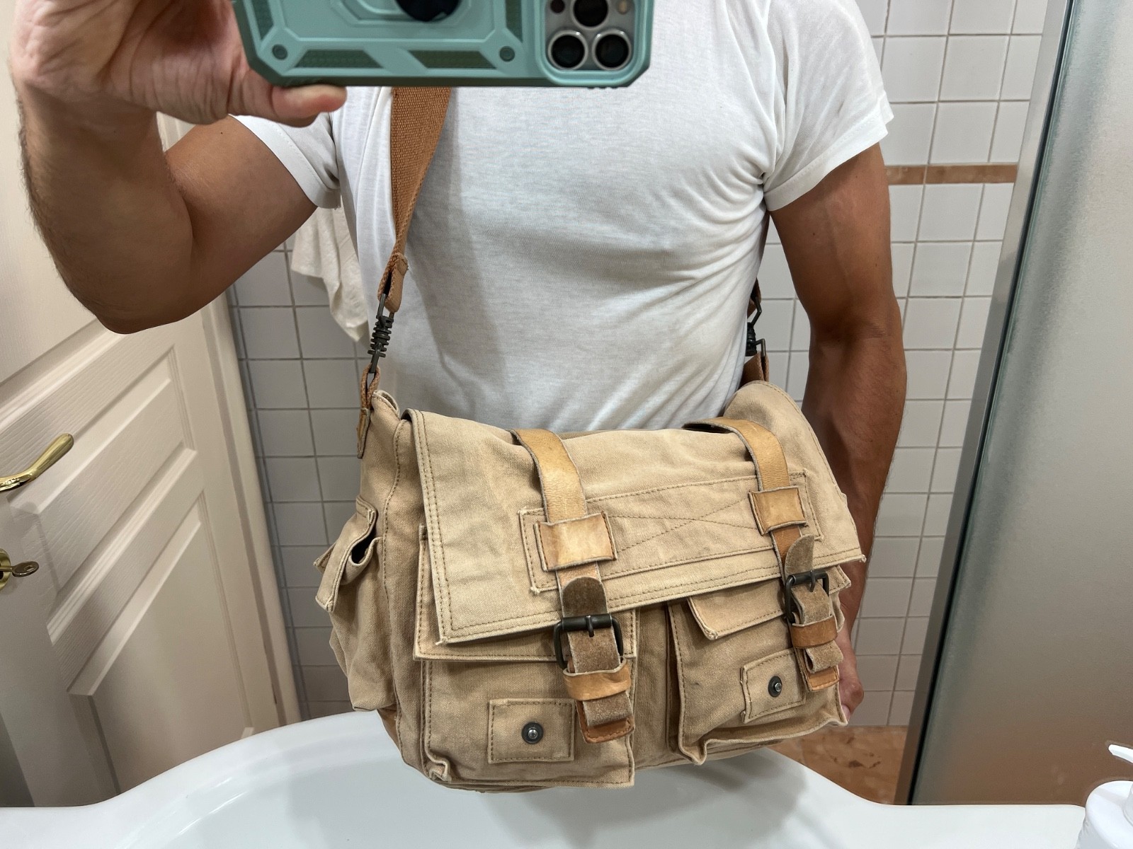 TIMBERLAND Messenger Shoulder Bag Colonial Cotton Leather Legend 554