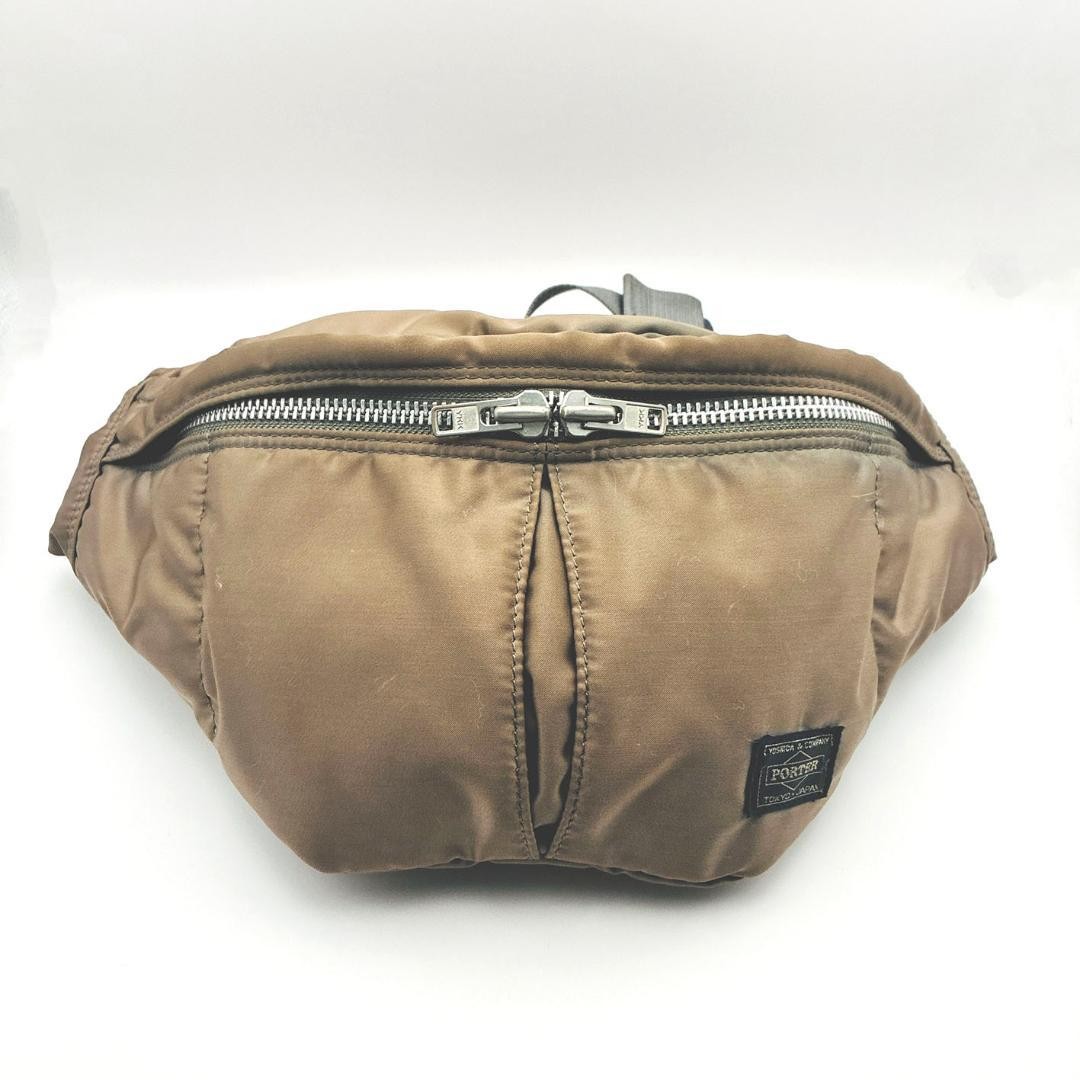 Authentic Porter TANKER Body Bag Gray Nylon 51cm Spacious Travel Outdoor