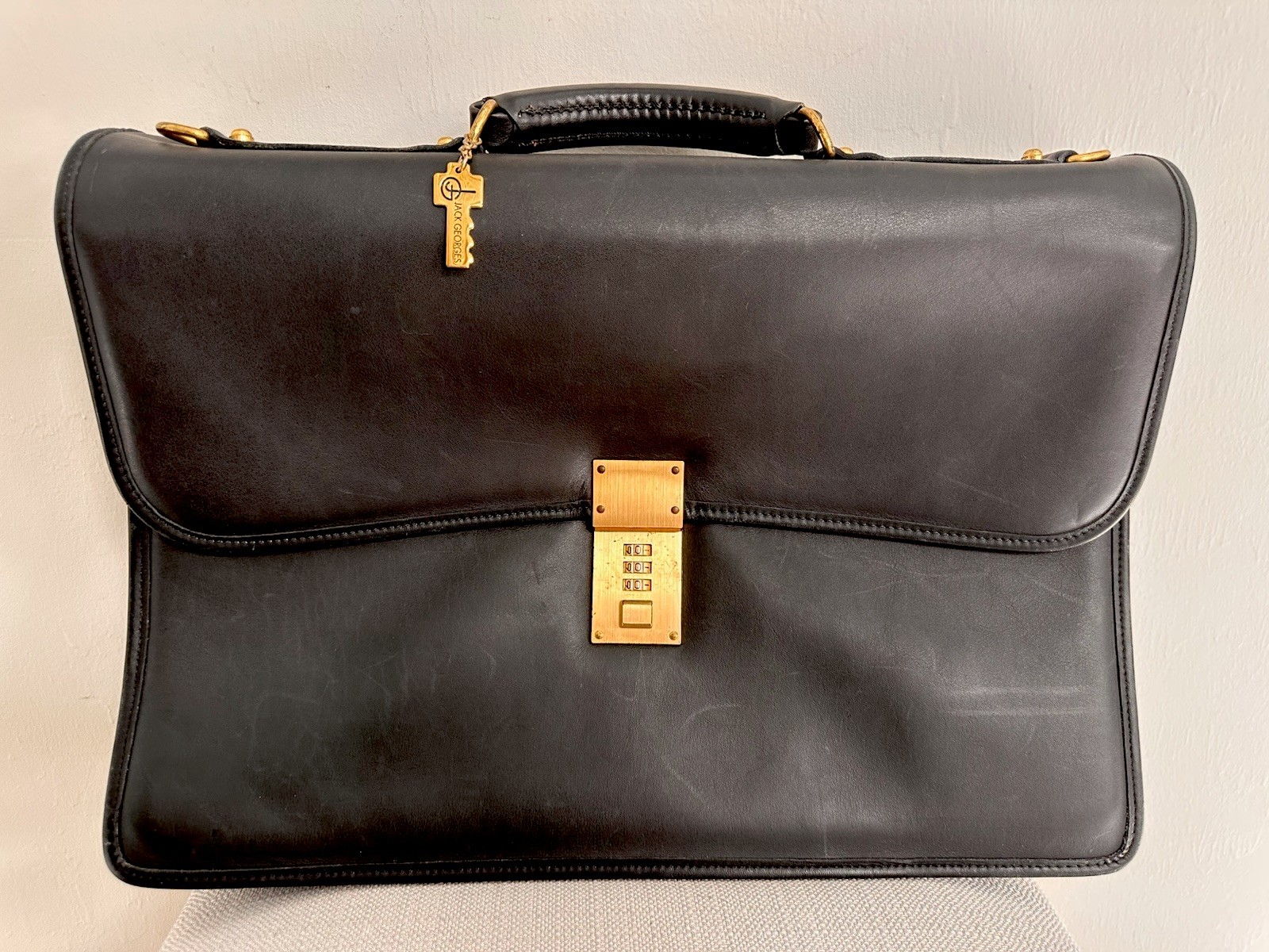 VTG Jack George’s laptop bag briefcase black leather 3 compartment expand