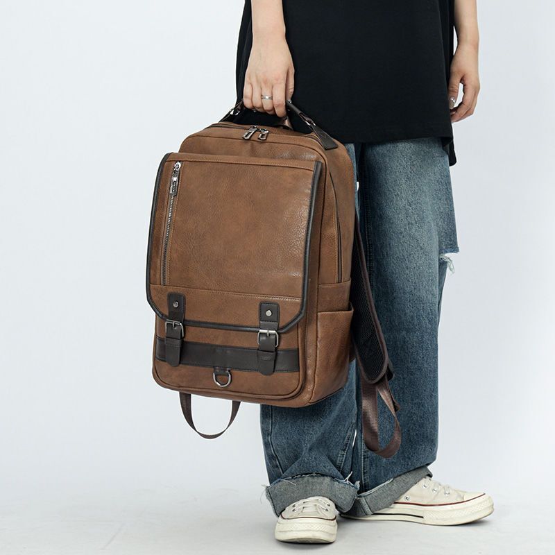 Men and Women PU Leather Backpack Computer Waterproof Outdoor Business Bag