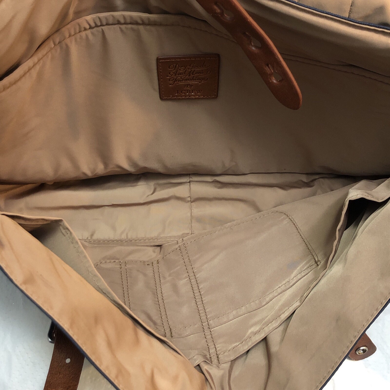 J.Crew Canvas & Leather Messenger Bag Navy Brown Adjustable Strap | Work Travel