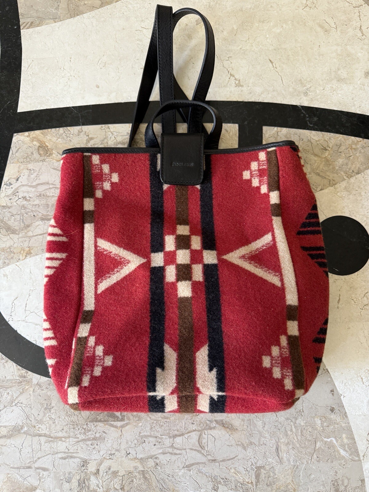 EUC Pendelton SMALL RED INDIAN PRINT Backpack Multicolor WOOL AND LEATHER 11 X10