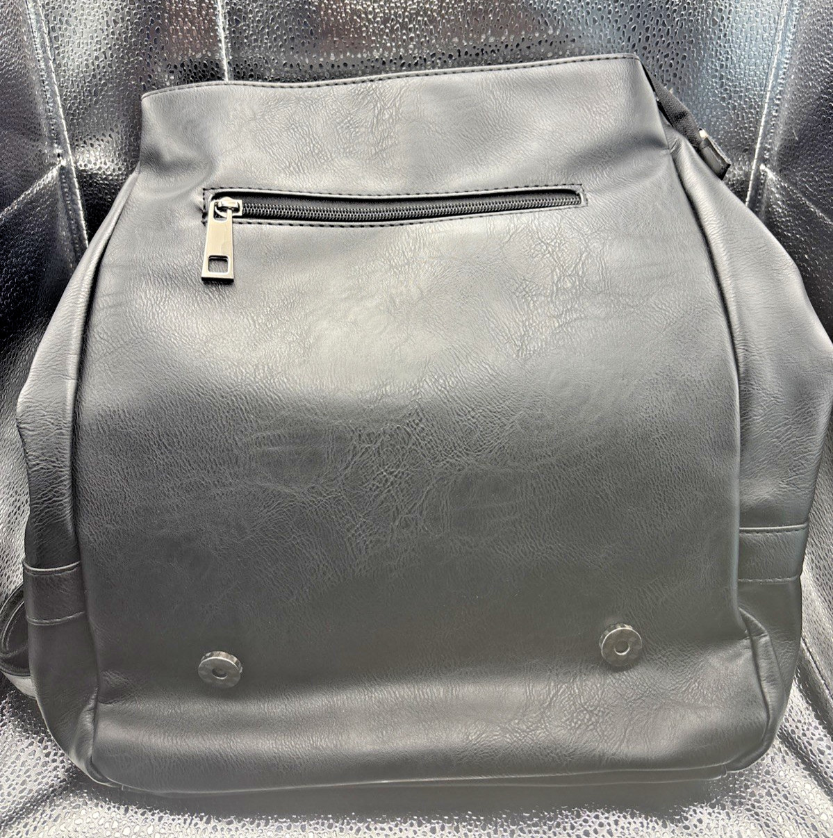 LXY Black Vegan Leather Backpack Unisex Adult Travel School Laptop Bookbag Bag