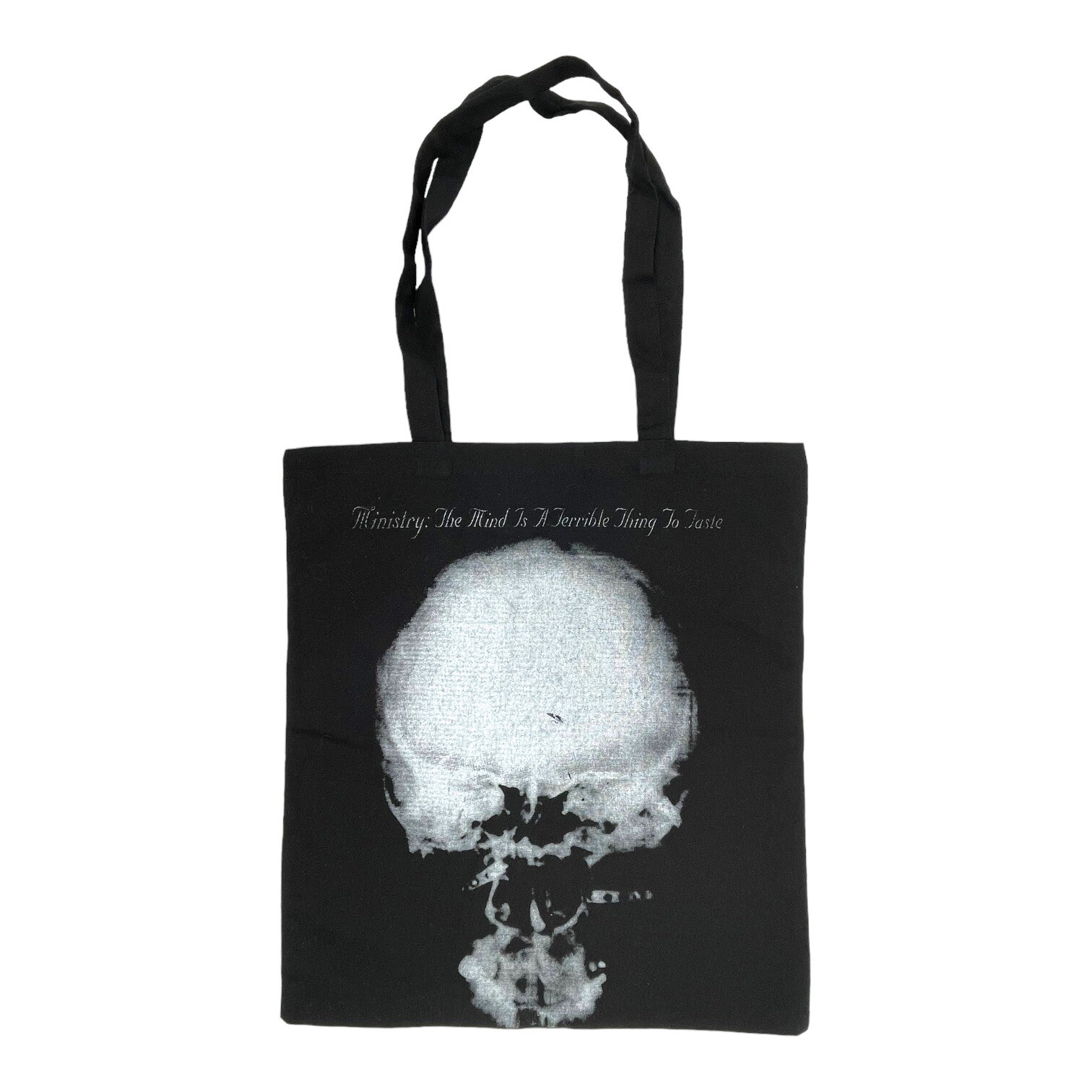 MINISTRY The Mind Is A Terrible Thing Canvas Tote Bag Flat Gothic Skull BLACK