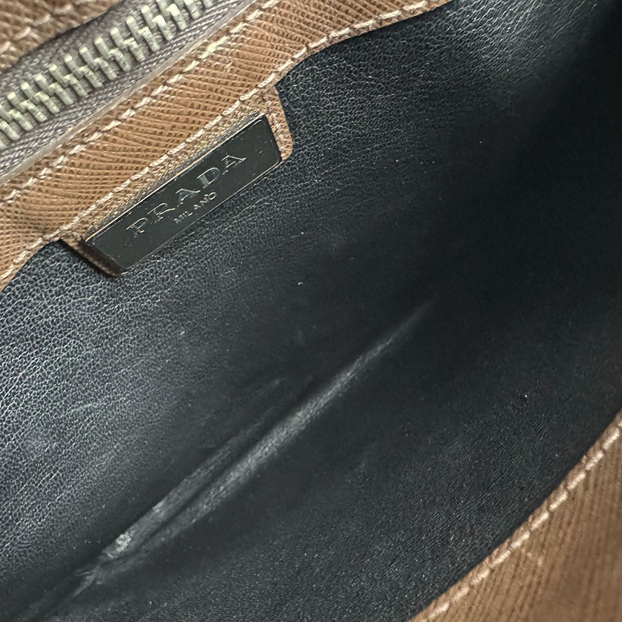 Auth PRADA Shoulder Bag Brown Leather/Silvertone – z10539