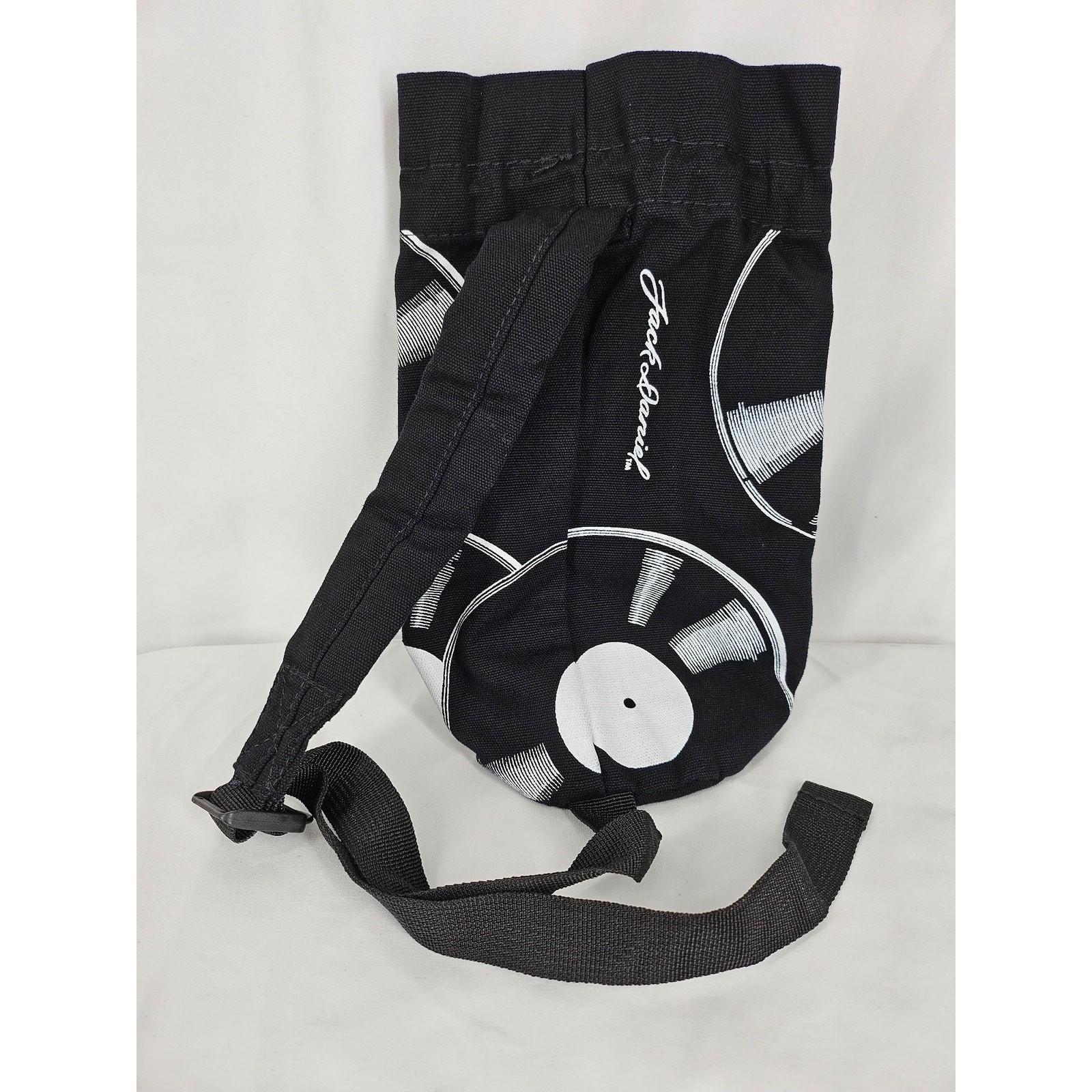 JACK DANIEL’S OLD NO. 7 BRAND DRAWSTRING BAG BLACK & WHITE VINYL RECORDS DESIGN
