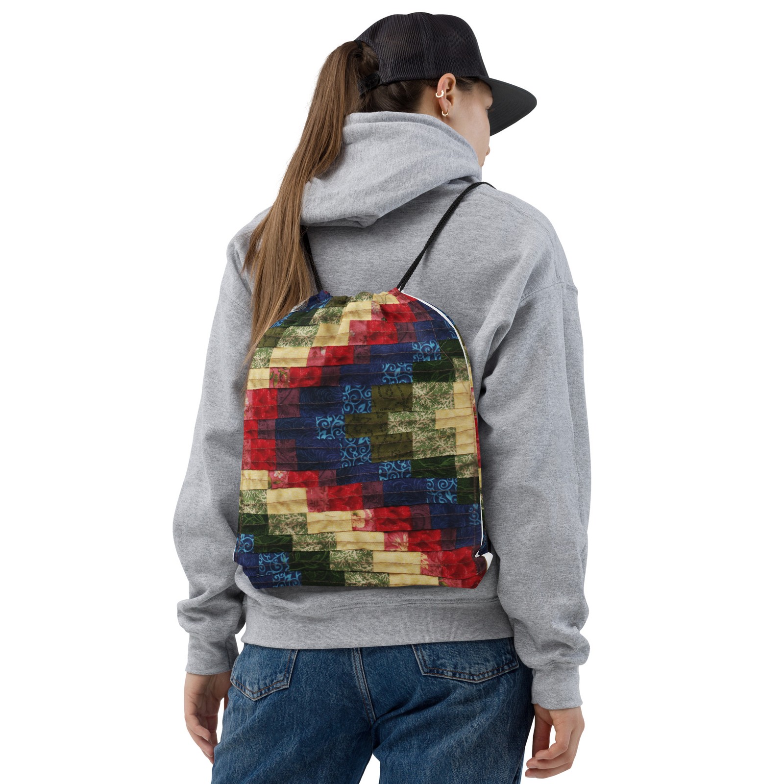 Drawstring Bag Faux Bargello Quilt Patchwork Photo Design Made to Order