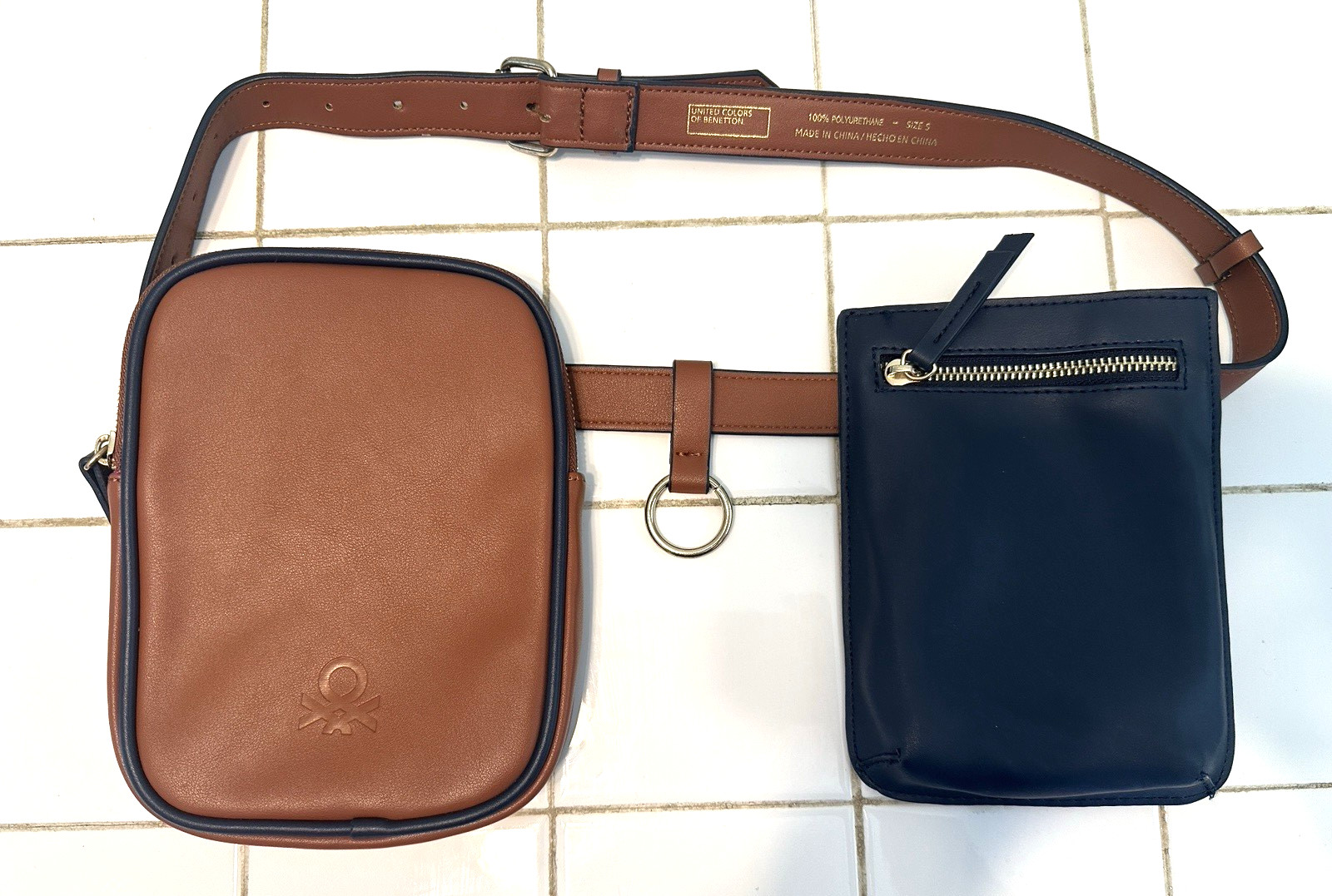 United Colors of Benetton Fanny Pack belt Mens Adults Brown Navy Blue zipper Bag