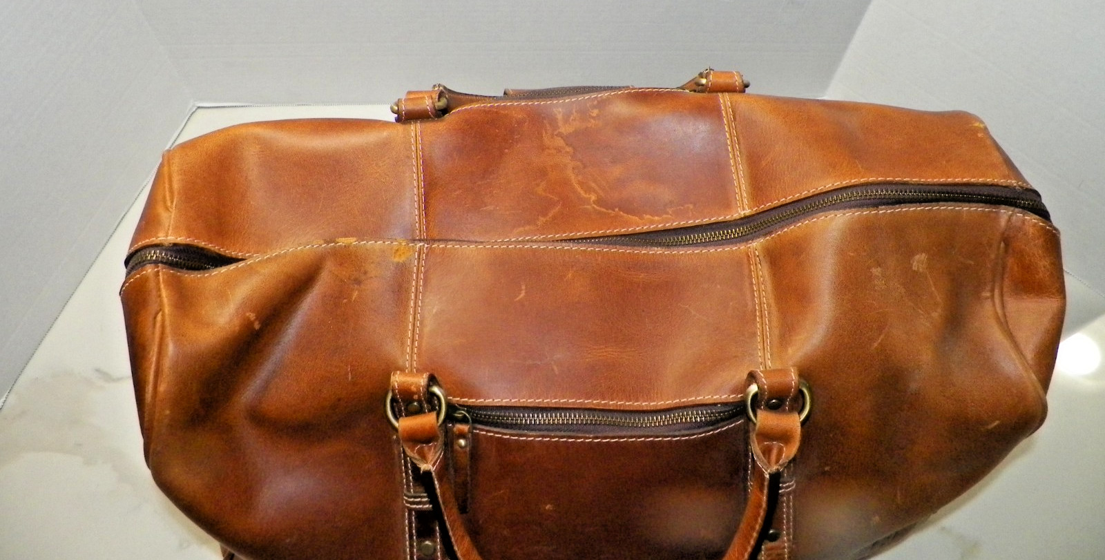 AARON LEATHER GOODS ZIP TOP DUFFLE BAG 20″