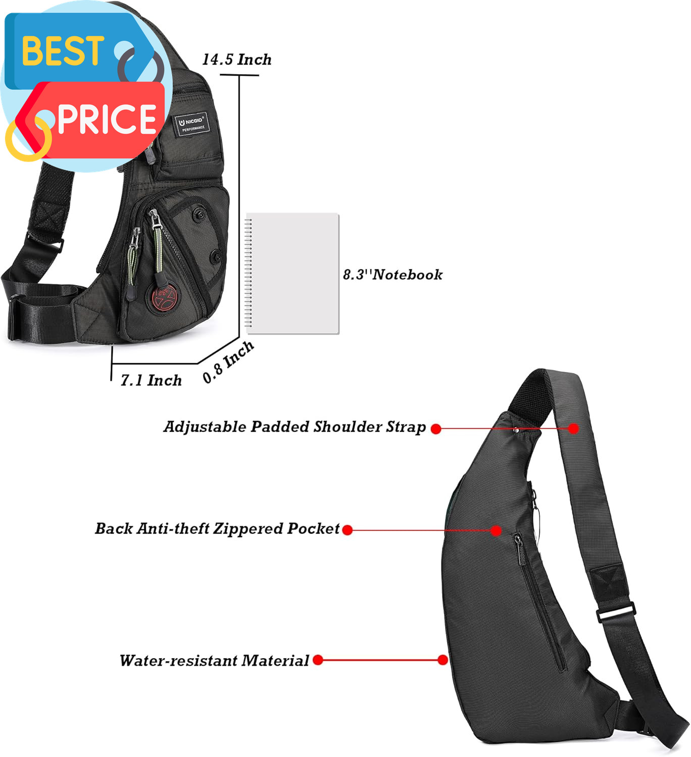 Sling Bag Chest Shoulder Backpack Crossbody Bags Casual Daypack for Men Women