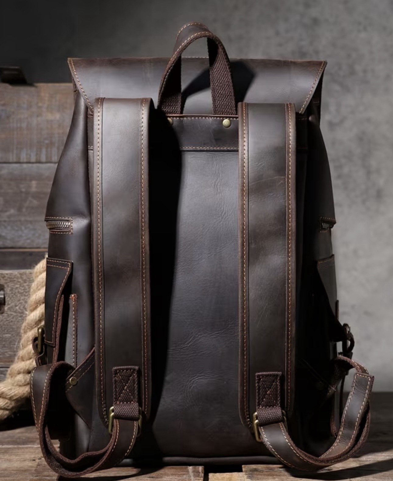 Brown Backpack – Drawstring & Buckle Closure, Adjustable Strap, Outer Pockets