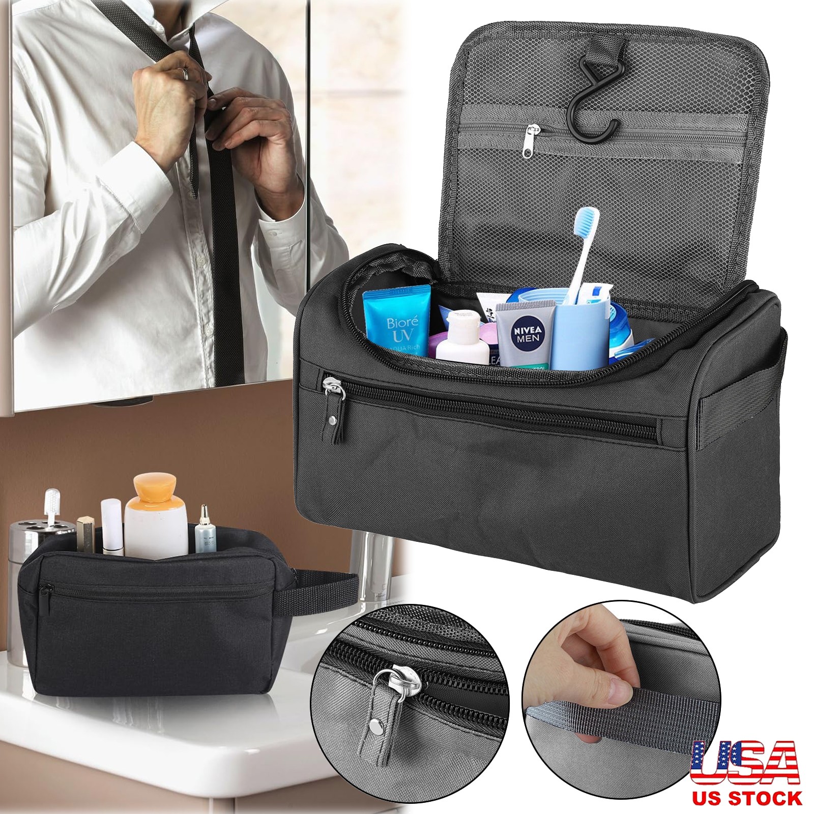 Toiletry Bag for Men Hanging Dopp Kit Water Resistant Shaving Bag for Traveling