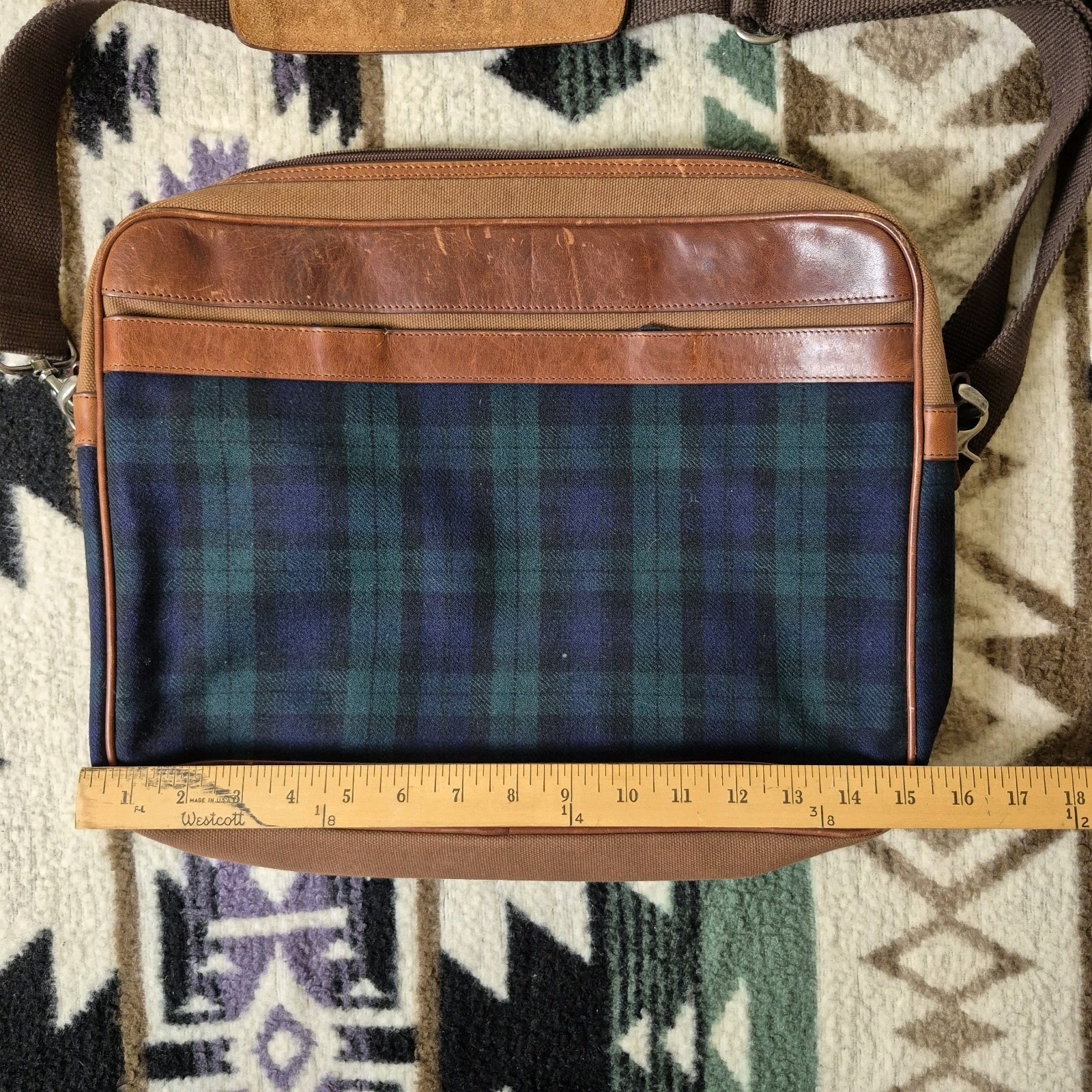 Vintage Pendleton Leather Laptop Bag Briefcase Plaid
