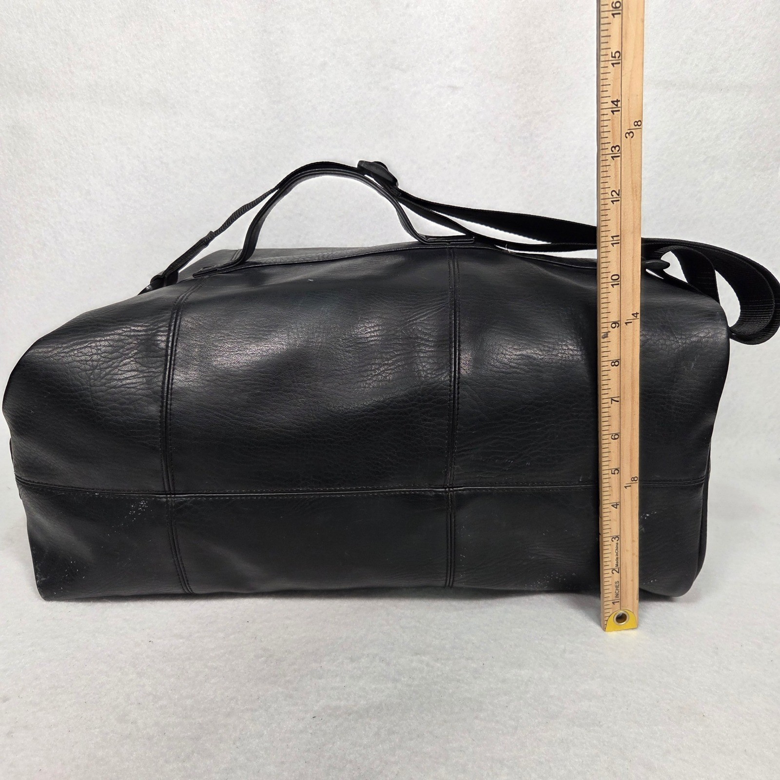 Vtg Karl Lagerfeld Weekender Duffel Bag Mens Black Faux Leather Travel Gym
