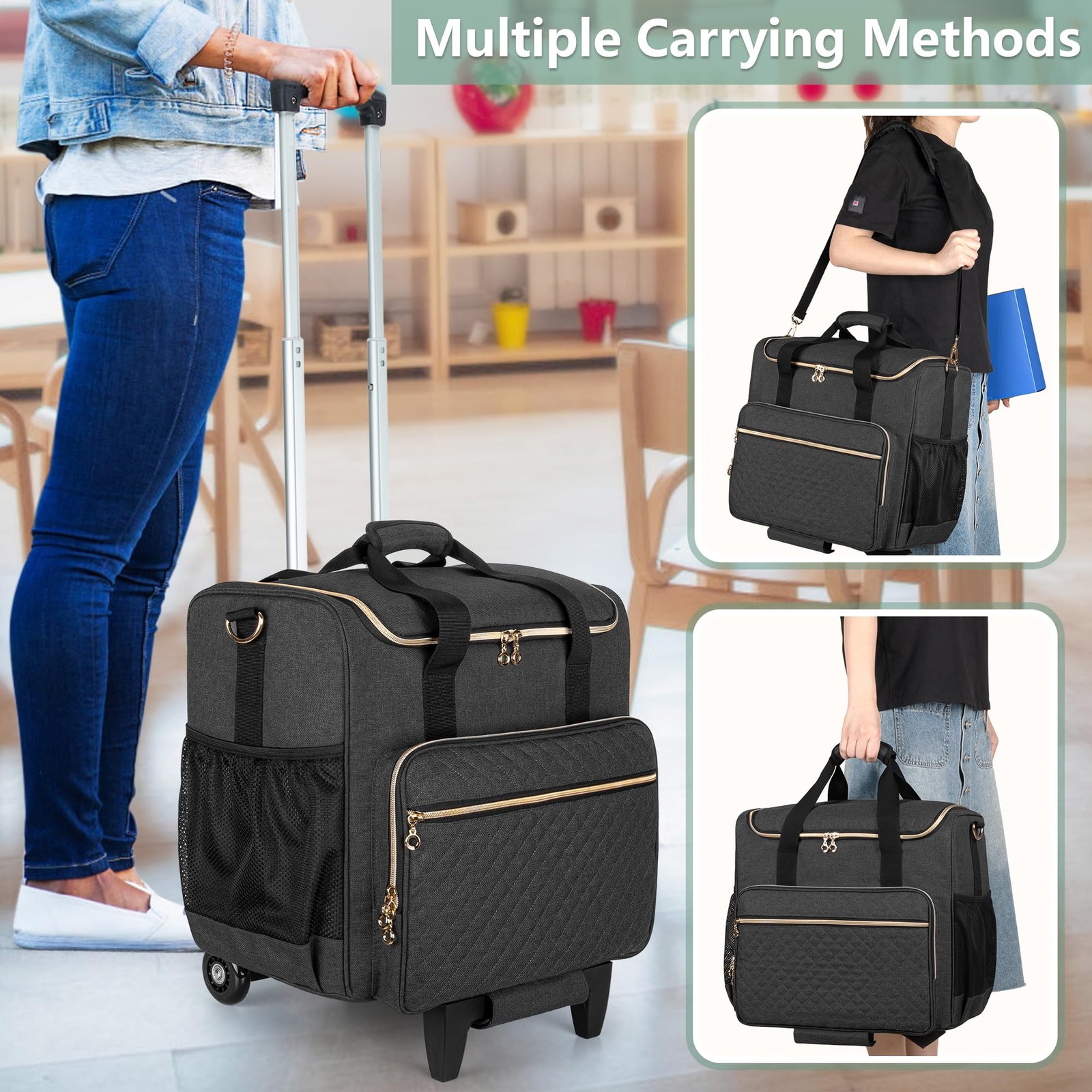Rolling Teacher Bag with Laptop Compartment and Detachable Dolly, Multifuncti…