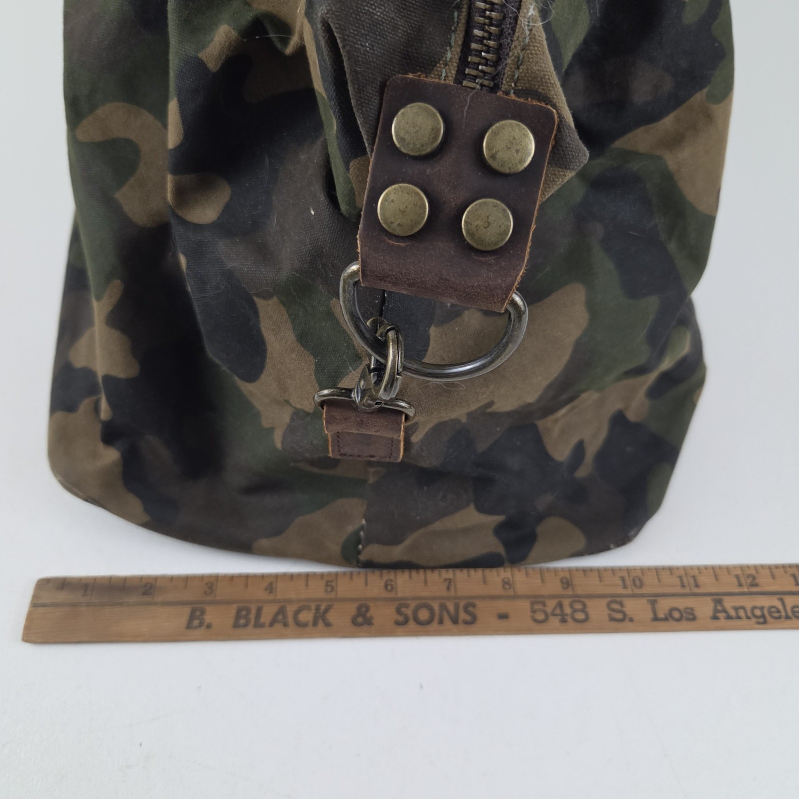 NEWHEY Weekender Leather Trim Waxed Cotton Duffle Bag Camouflage