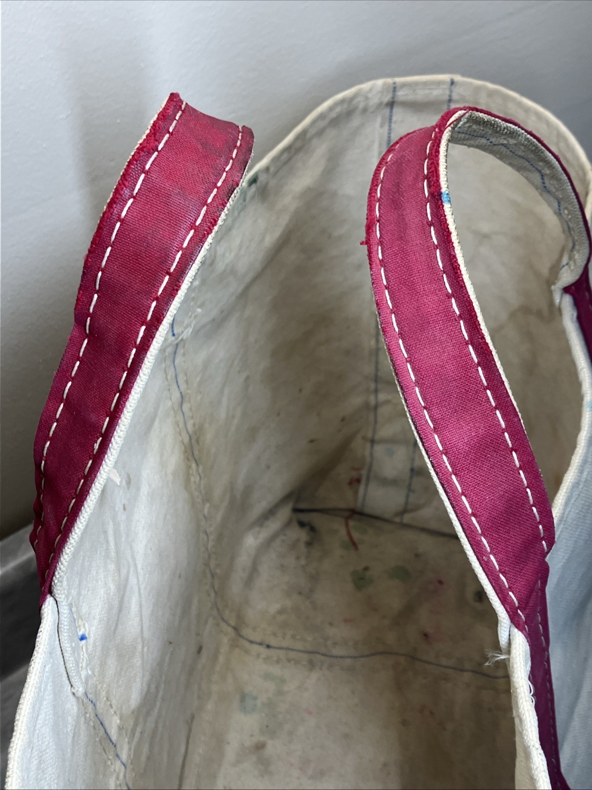Vintage 70s 80s Sawtooth Label LL Bean Boat & Tote Bag Red Distressed 18x13x7”