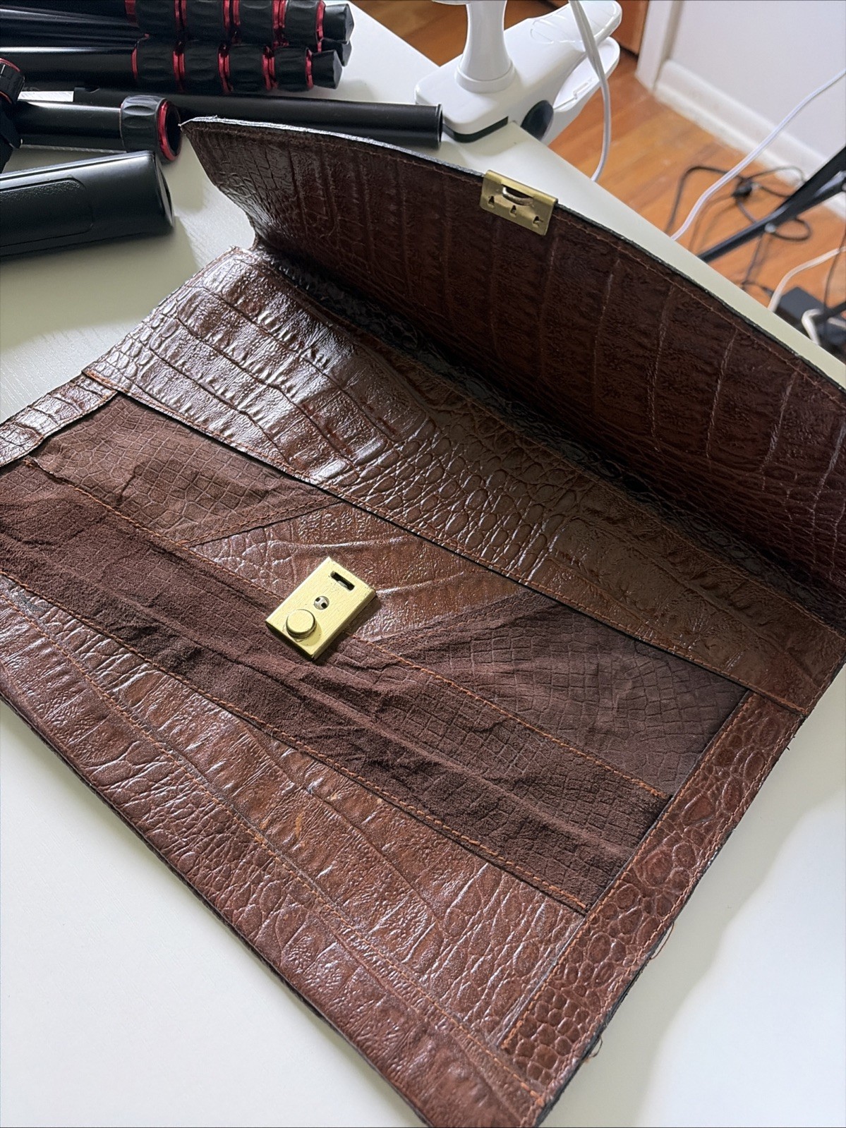 Embossed Crocodile Leather Briefcase Portfolio Vintage Ipad Laptop Notebook Bag