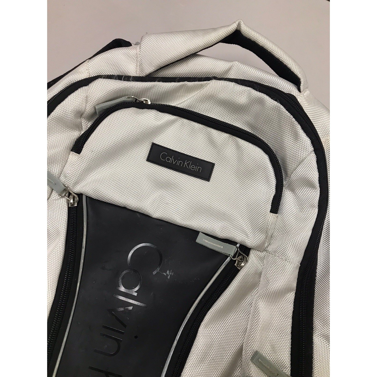 Calvin Klein Backpack Silver Black Laptop Bookbag Multi Pocket School $139.50