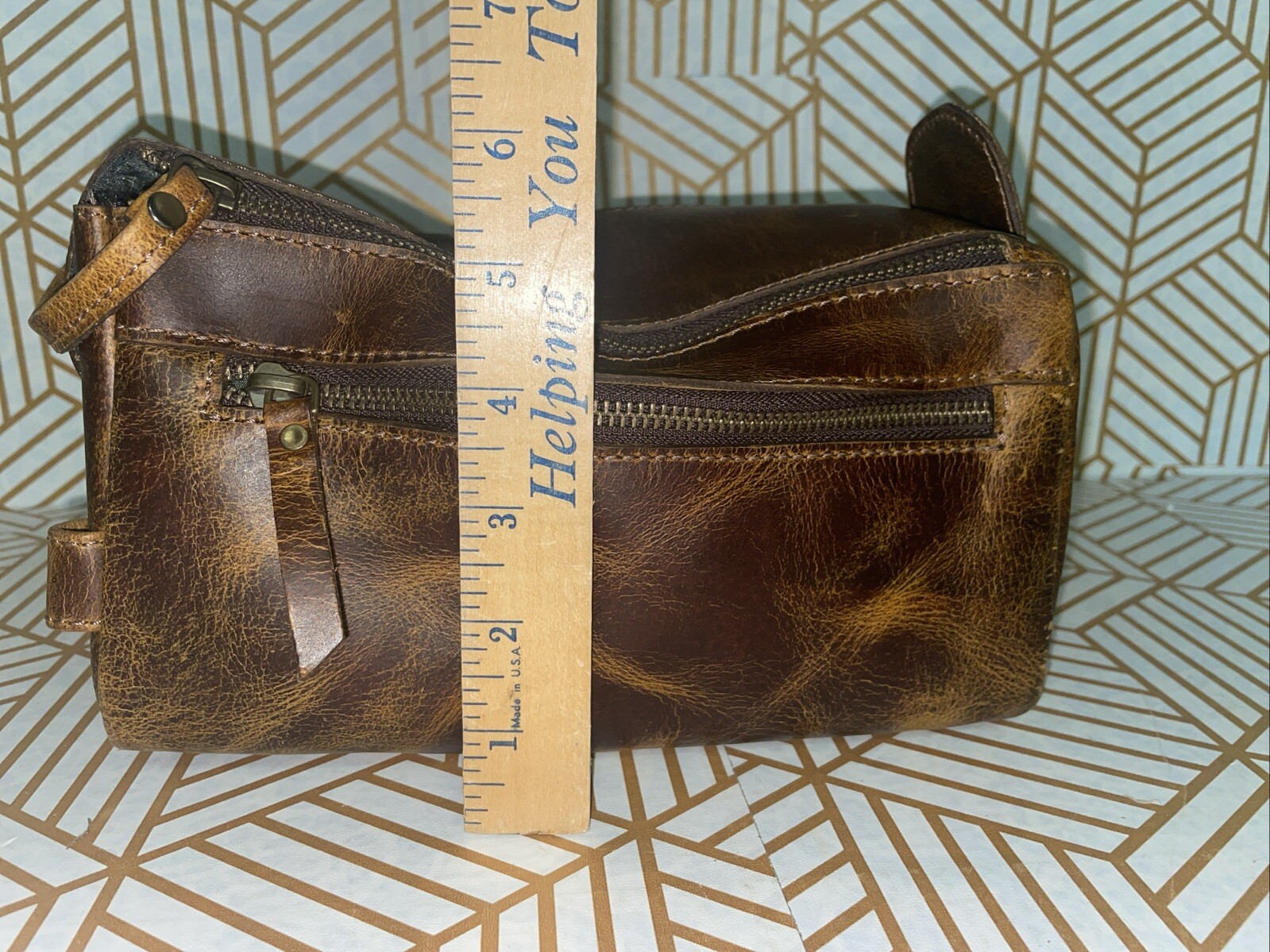 KomalC Oil Tanned Scuff Buffalo Leather Touletry Dopp Kit Brown