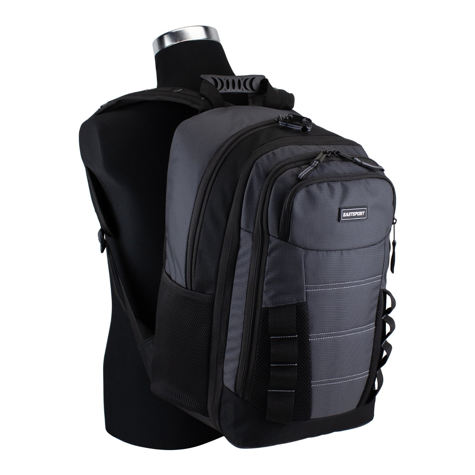 Eastsport Unisex MVP Expandable Recycled 19″ Backpack, Nine Iron (Black & Grey)