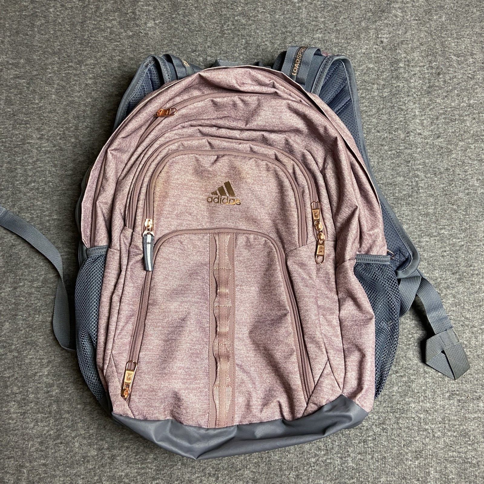 Adidas Prime Backpack Red Purple Gold Writing Zip Pockets Laptop Sleeves