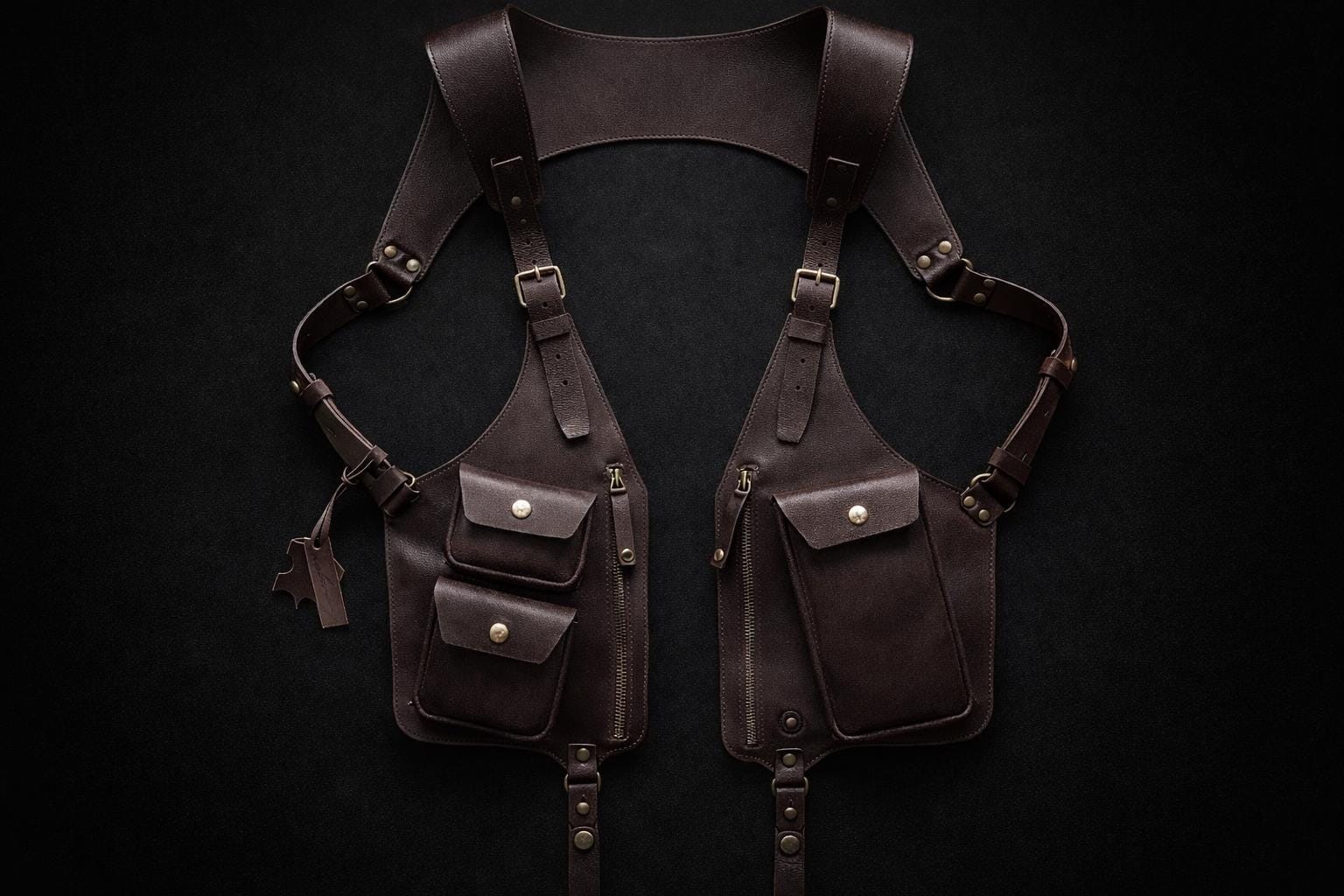 Mobile Holster Adjustable Harness with Zippered-Bags, Vintage Shoulder Holster