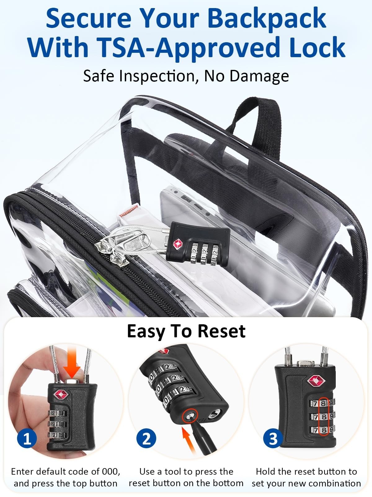 Extra Large Clear Backpack with TSA Lock – Heavy Duty Transparent Bookbag for Co