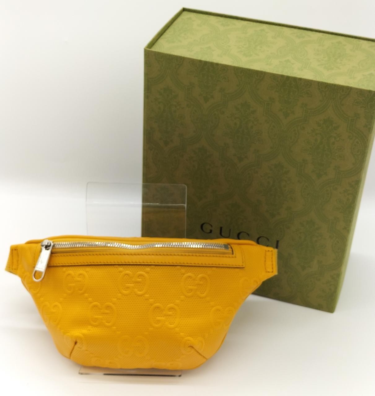 Gucci GG Waist Bag Waist Pouch Crossbody 2 Way Bag Embossed Leather Yellow 28cm