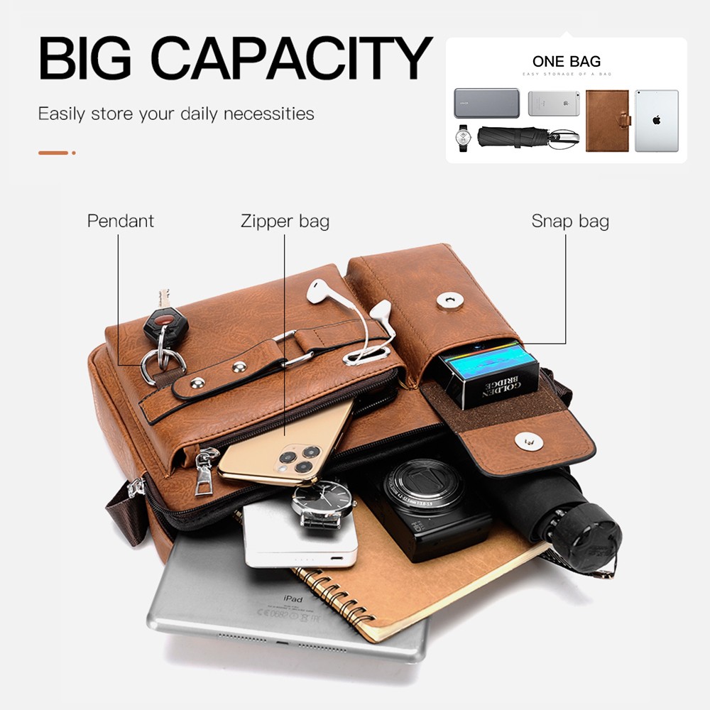 Men’s PU Leather Briefcase Shoulder Messenger Bag Crossbody Handbag Satchel Bags