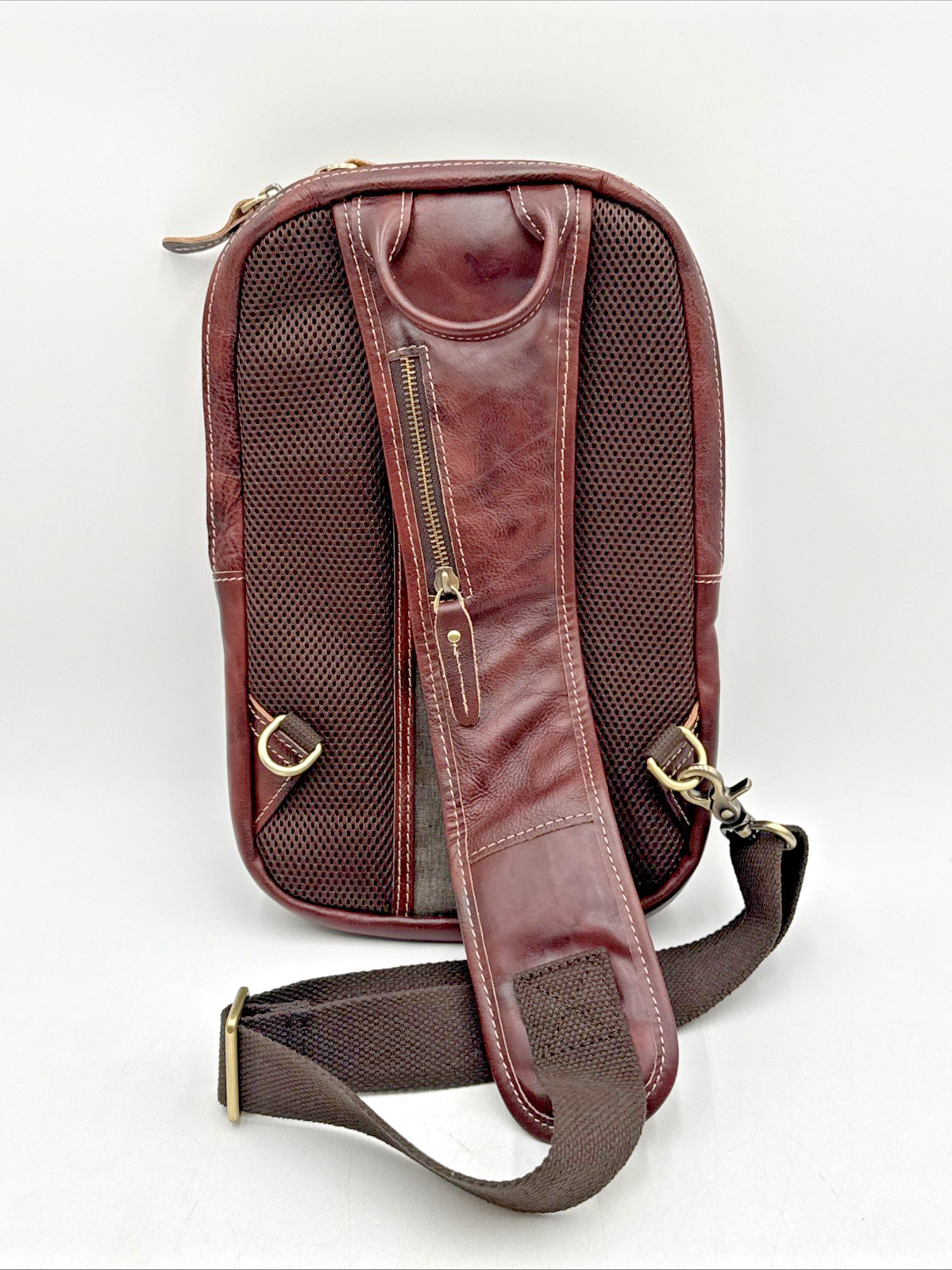 Vintage Full Grain Leather Sling Bag Crossbody Chest Daypack