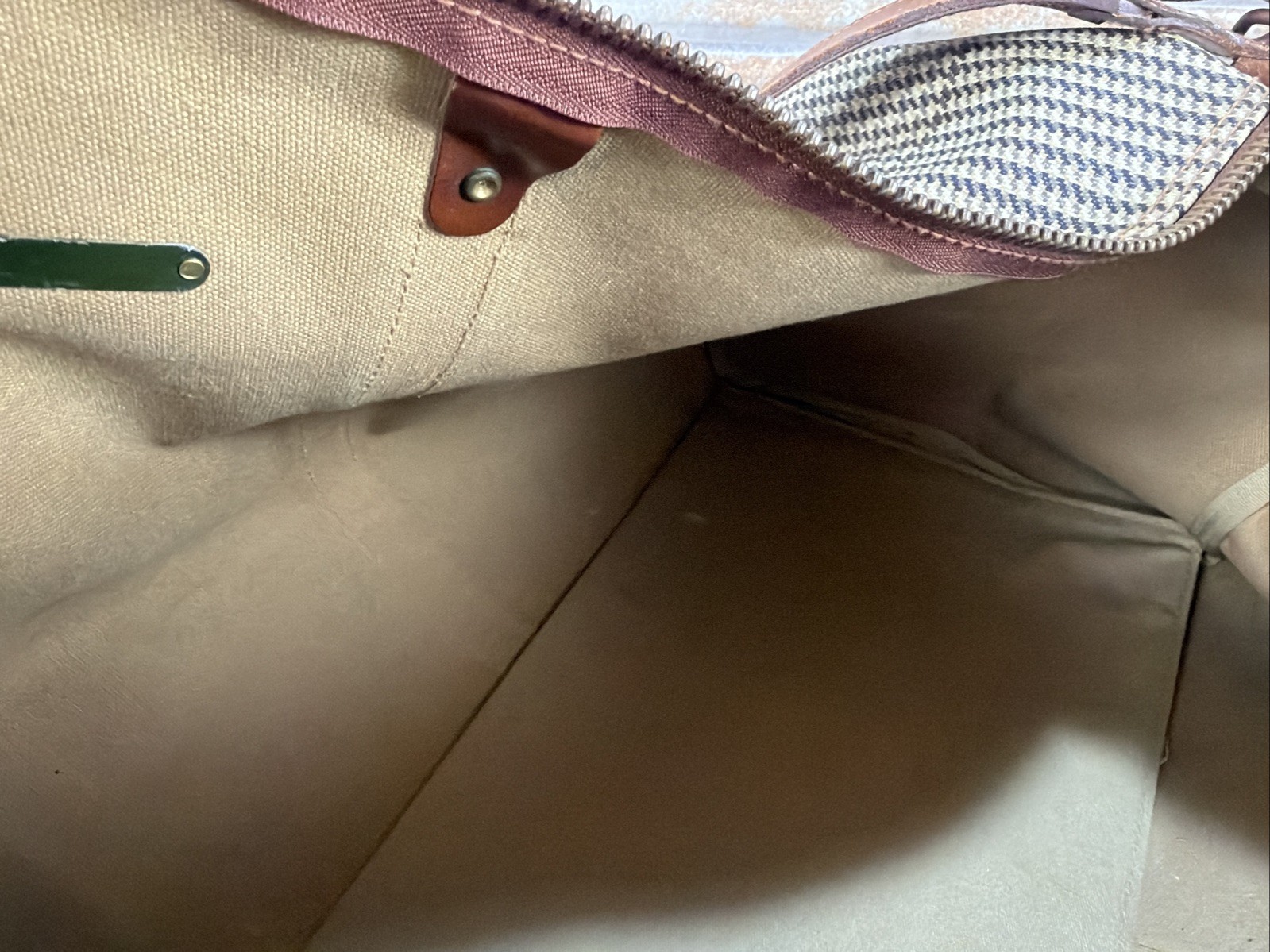 Polo Ralph Lauren Houndstooth Duffel Weekender Travel Bag Vintage Leather/Canvas