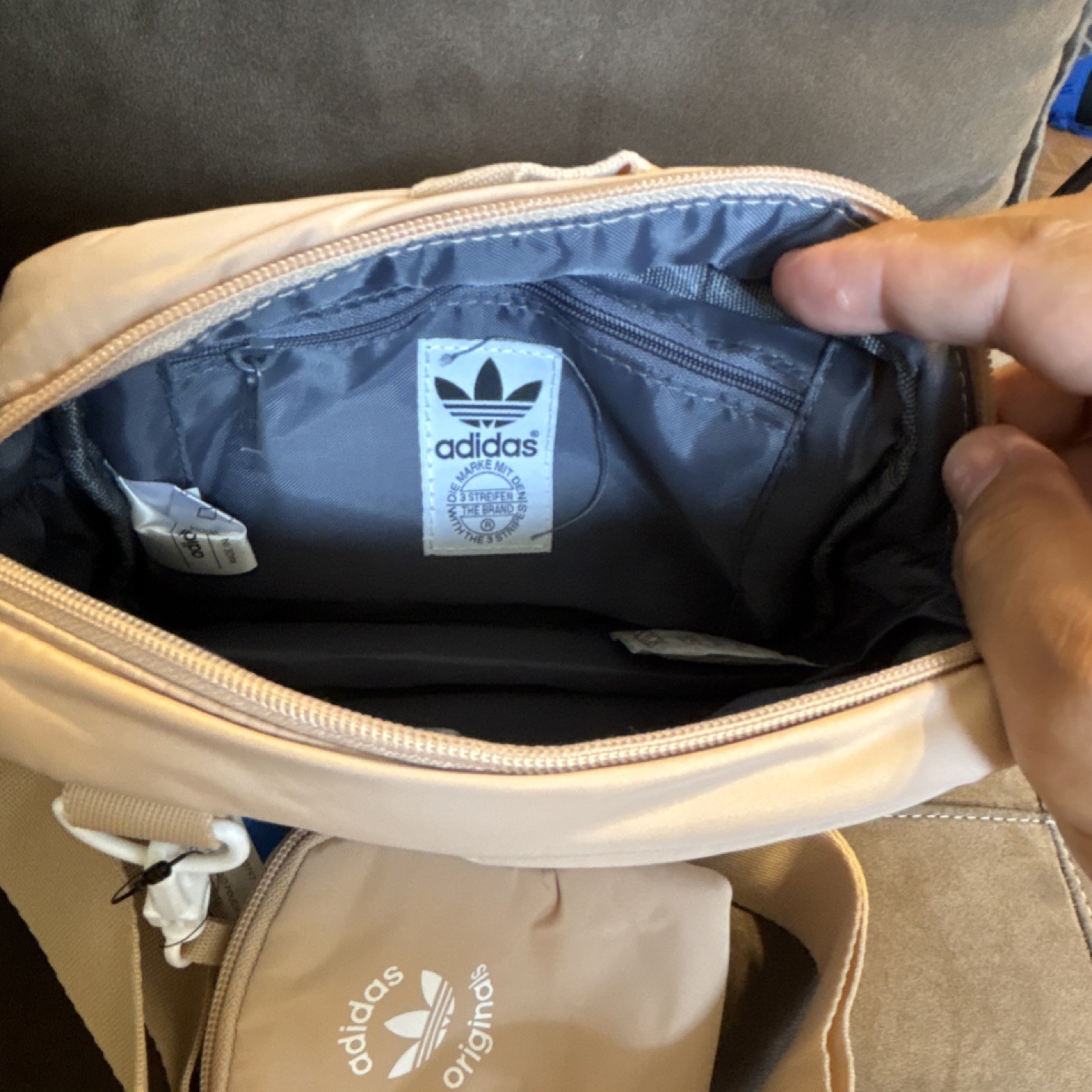adidas Beige Small Crossbody Bag Zip Closure w/ Removable Pouch, Inner Pockets