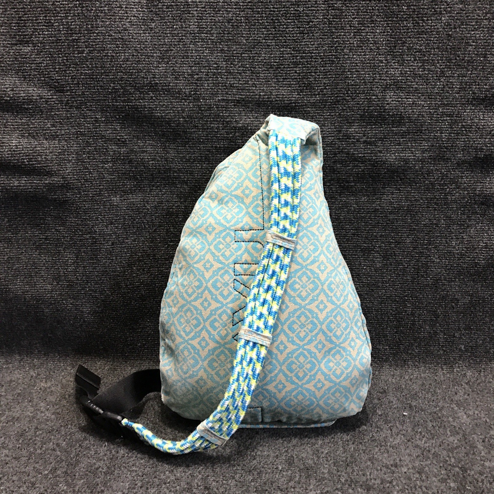 KAVU Rope Sling Pack Blue Tan Geometric Cross Body Outdoor Travel Bag Backpack