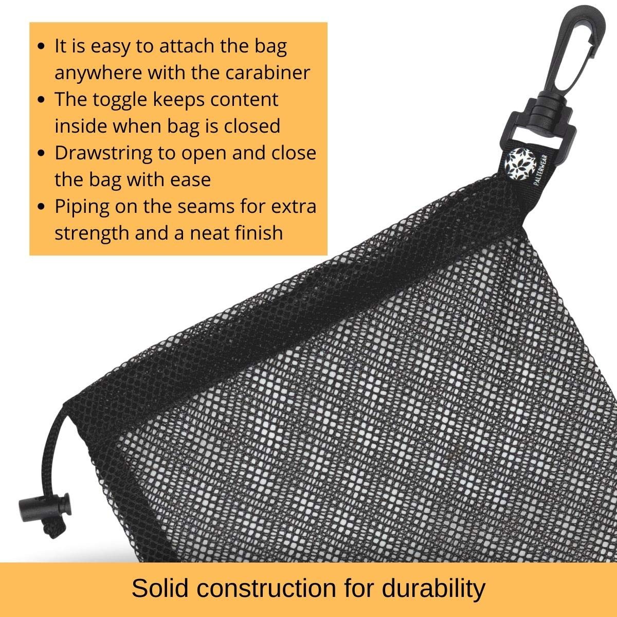 4 Pack 8×11″ Black Mesh Drawstring Bag with Clip for Snorkeling Foraging
