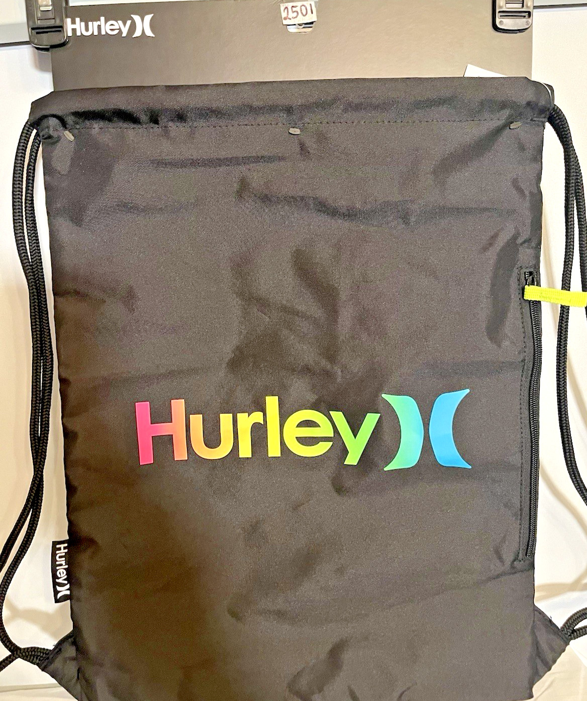 Hurley Backpack Drawstring Bag Cinch Sack Gym Tote Black Multicolor Ombre Logo