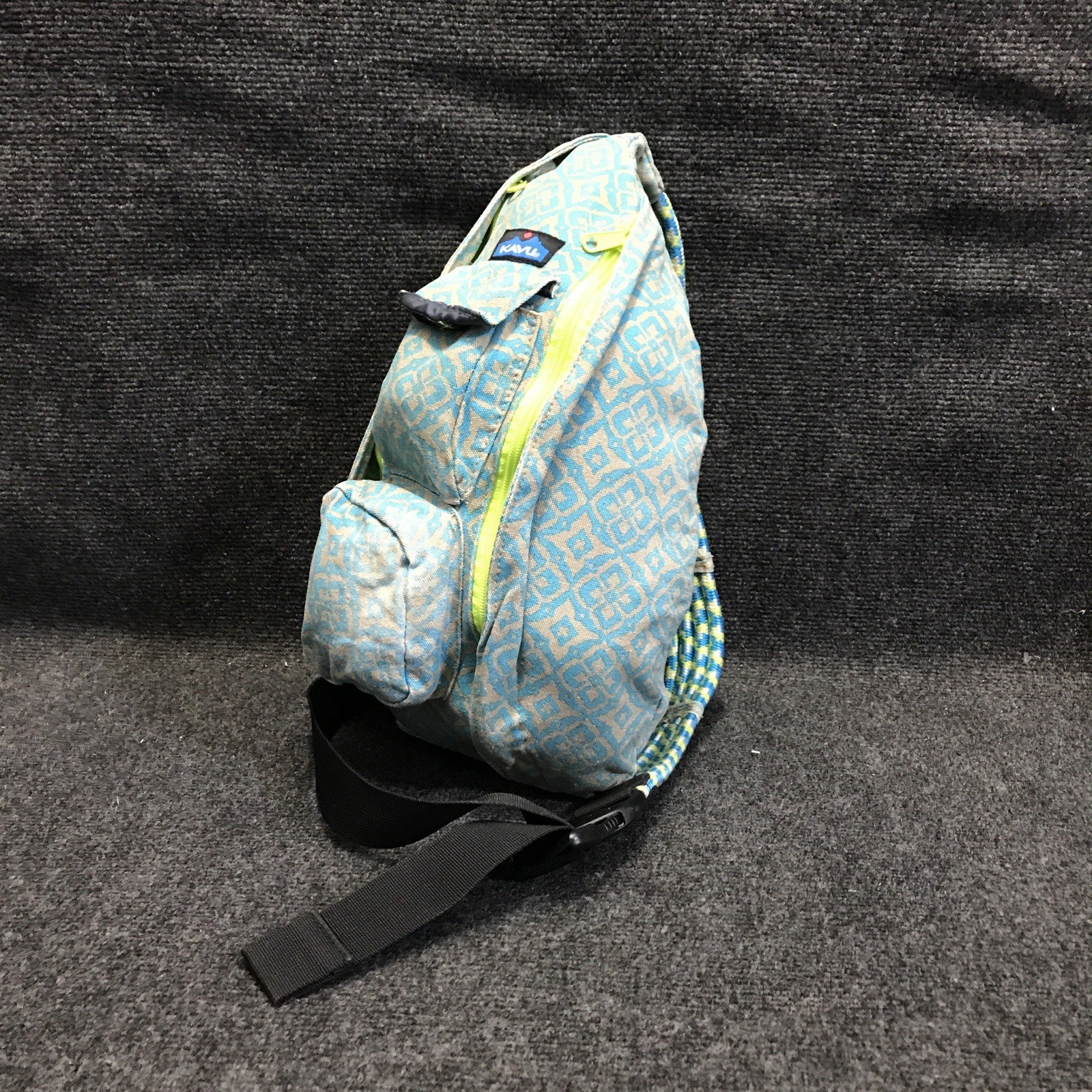 KAVU Rope Sling Pack Blue Tan Geometric Cross Body Outdoor Travel Bag Backpack
