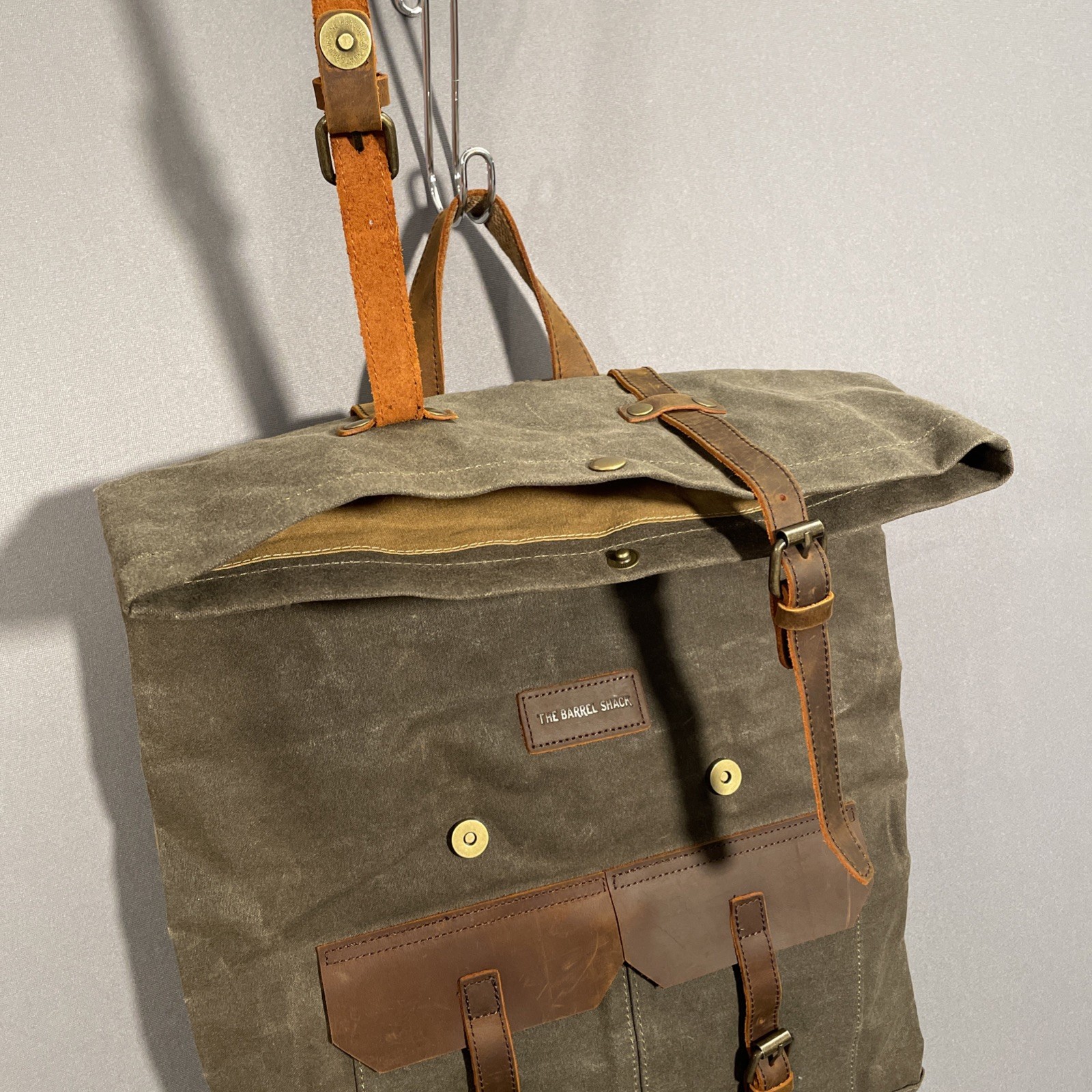 The Barrel Shack Handmade Oiled Canvas & Leather Cotton Backpack Rucksack Bruce